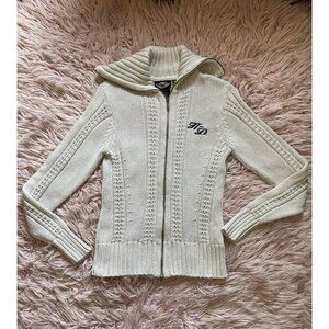 Harley Davidson Zip Up Shawl Neck Sweater Biker Casual SM Off White/ivory